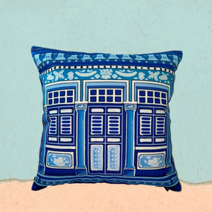 Old Shop Window Cushion Cover (Blue)